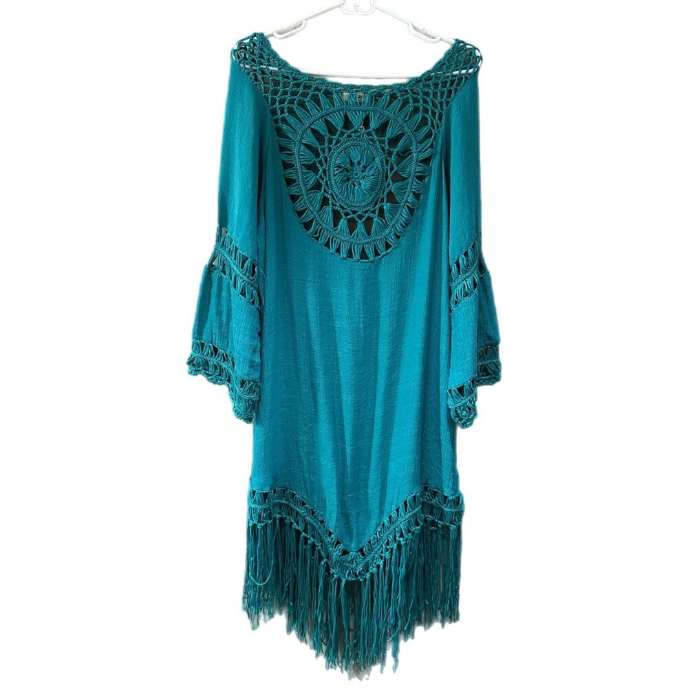 Aolro Women’s Medium Boho Top Dress Coverup  V-Neck Crochet NEW
